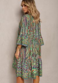 Renee - Zielona Sukienka Bombka z Koszulową Górą w Stylu Boho Alipra. Kolor: zielony. Typ sukienki: bombki, koszulowe. Styl: boho #3