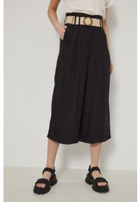 medicine - Medicine spodnie damskie kolor czarny fason culottes high waist. Stan: podwyższony. Kolor: czarny. Materiał: jedwab, materiał, tkanina