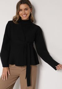 Born2be - Czarny Kardigan z Wiskozą i Wiązaniem w Pasie Tusvela. Okazja: na co dzień. Kolor: czarny. Materiał: wiskoza. Styl: casual #7