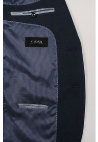 Casino - Granatowa Elegancka Marynarka, Taliowana, 2 Guziki -CASINO- Męska, Tłoczony Wzór, Dwa Rozcięcia. Kolor: niebieski. Materiał: poliester, wełna, wiskoza. Styl: elegancki #2