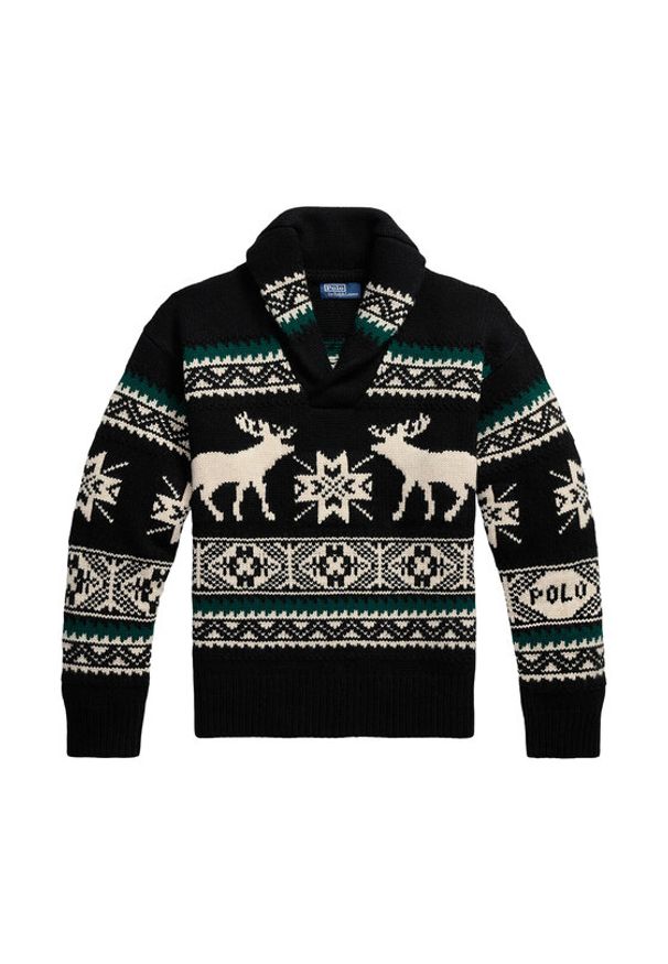 Polo Ralph Lauren Sweter 710982255001 Czarny Regular Fit. Typ kołnierza: polo. Kolor: czarny. Materiał: wełna