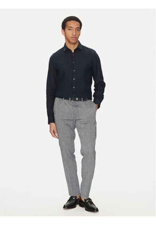 Calvin Klein Koszula K10K109286 Granatowy Slim Fit. Kolor: niebieski. Materiał: len