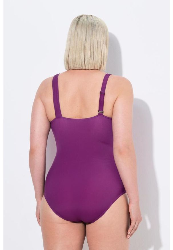 ULLA POPKEN - Damski Strój kąpielowy szerokie kolorowe pasy miękkie miseczki. Kolekcja: plus size. Kolor: różowy. Materiał: poliester, elastan, poliamid, materiał. Wzór: kolorowy