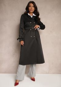 Renee - Czarny Płaszcz w Stylu Trencza z Paskiem i Klamrą Sinthelle. Okazja: na co dzień, do pracy. Kolor: czarny. Styl: elegancki, casual #5