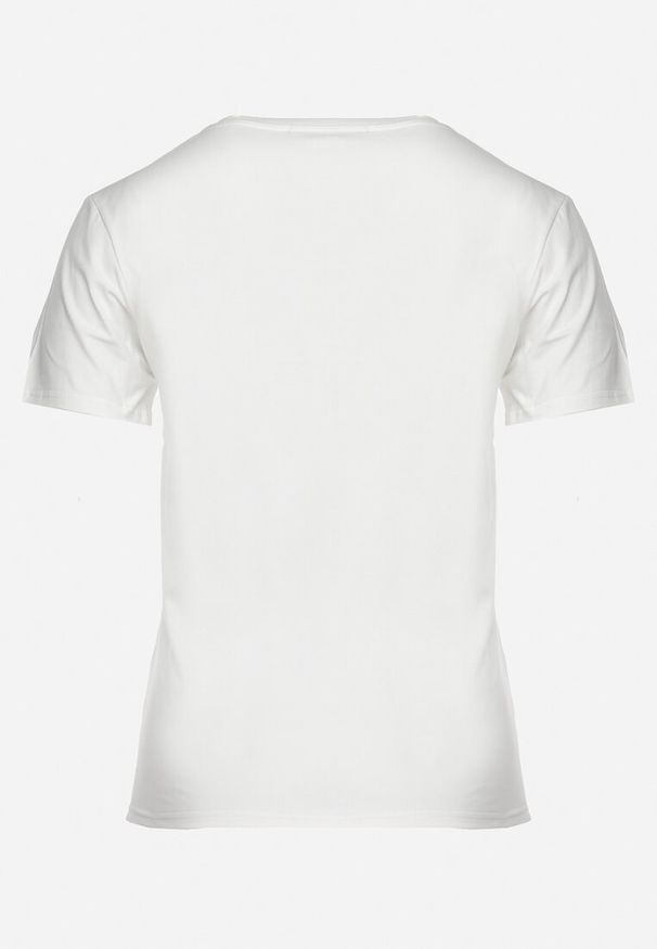 Born2be - Biały Bawełniany T-shirt z Ozdobnym Napisem Floerin. Okazja: na co dzień. Kolor: biały. Materiał: bawełna. Wzór: napisy. Styl: elegancki, casual