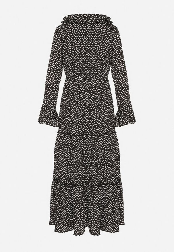 Born2be - Czarna Rozkloszowana Sukienka VICES z Falbankami Ativita. Okazja: na co dzień, do pracy, na spotkanie biznesowe. Typ kołnierza: kołnierz z falbankami. Kolor: czarny. Styl: biznesowy, casual, elegancki