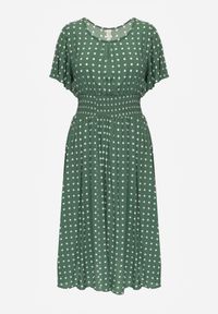 Renee - Zielona Bawełniana Sukienka o Rozkloszowanym Fasonie w Kropki Tolimirae. Okazja: na co dzień. Kolor: zielony. Materiał: bawełna. Długość rękawa: krótki rękaw. Wzór: kropki. Sezon: lato. Typ sukienki: rozkloszowane. Styl: casual #3