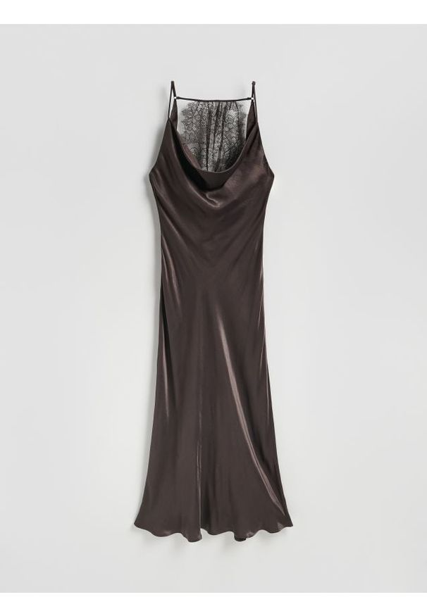Reserved - Sukienka maxi z wiskozy - ciemnobrązowy. Kolor: brązowy. Materiał: wiskoza. Typ sukienki: proste. Długość: maxi