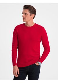 Ombre Clothing - Męski klasyczny sweter z wiskozą BASIC z okrągłym dekoltem – czerwony V5 - Rozmiar: XXL. Kolor: czerwony. Materiał: wiskoza. Styl: klasyczny