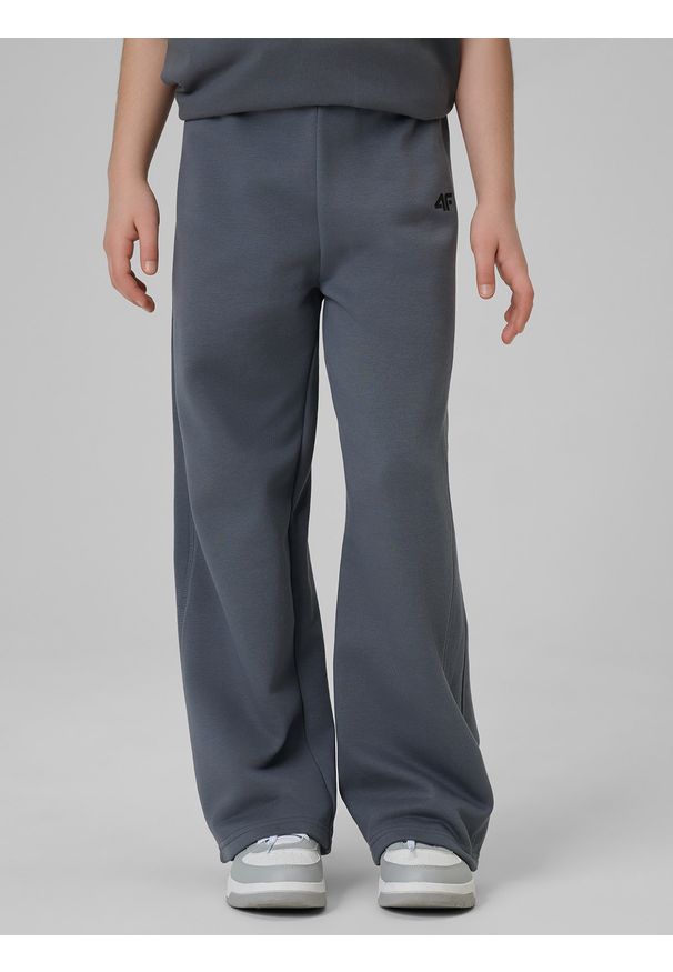 4f - 4F Spodnie dresowe z szerokimi nogawkami dziewczęce - szare 152 (11-12 lat). Okazja: na co dzień, na uczelnię. Kolor: szary. Materiał: dresówka. Długość: do kostek. Sezon: lato. Styl: casual