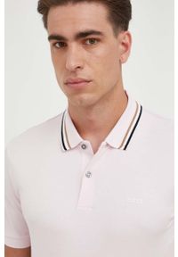 BOSS polo bawełniane kolor różowy gładki. Typ kołnierza: polo. Kolor: różowy. Materiał: bawełna. Długość: krótkie. Wzór: gładki #4