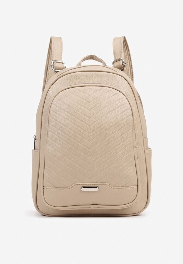 Born2be - Ciemnobeżowy Duży Plecak Zdobiony Pikowanymi Przeszyciami Pasilenna. Kolor: beżowy. Wzór: aplikacja. Styl: elegancki, casual