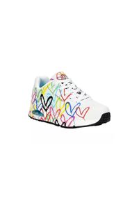 skechers - Buty na co dzień damskie SKECHERS SPREAD THE LOVE zdobienie w serca. Okazja: na co dzień. Kolor: biały, wielokolorowy, różowy. Wzór: aplikacja