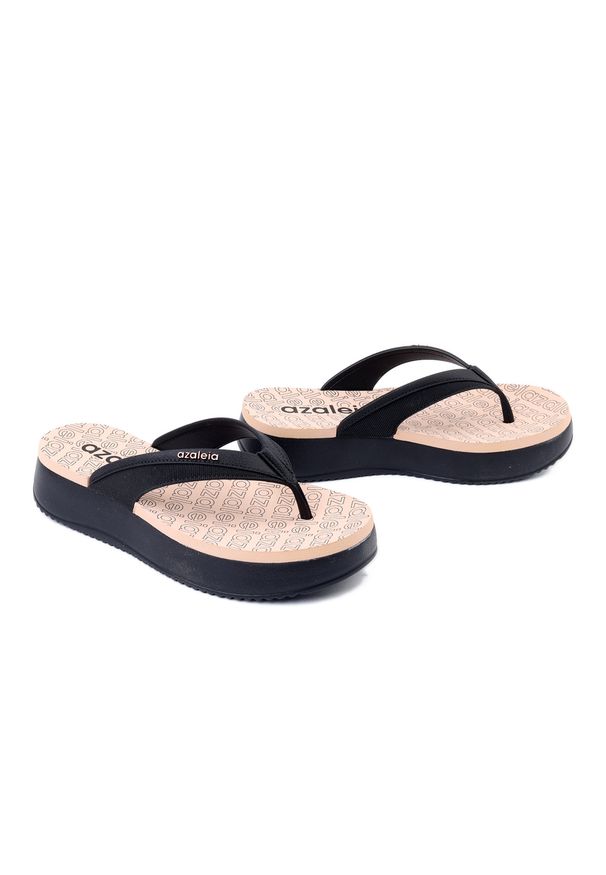 Azaleia - AZALEIA 19180 Maria BM637 black/beige, klapki japonki damskie. Kolor: czarny. Wzór: paski
