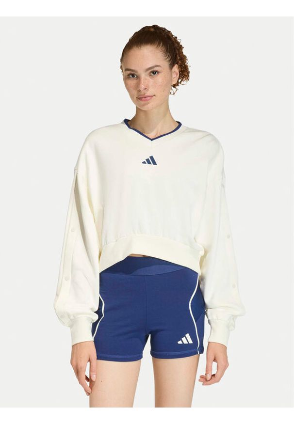 Adidas - adidas Bluza Stadium JZ1074 Biały Loose Fit. Kolor: biały. Materiał: bawełna
