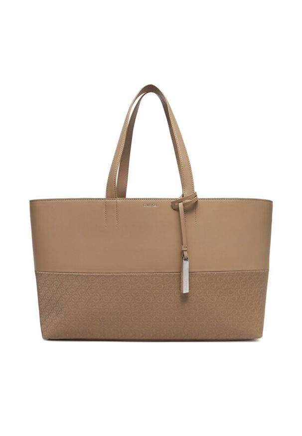 Calvin Klein Torebka Ck Mixmedia Shopper_Mono K60K613166 Beżowy. Kolor: beżowy. Materiał: skórzane