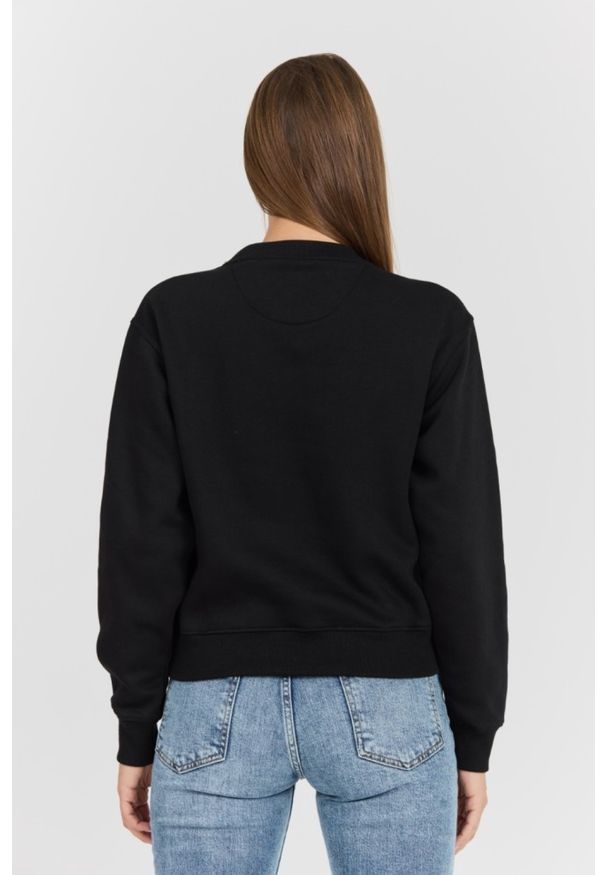 Guess - GUESS Czarna damska bluza Icon z dużym logo, Rozmiar L. Okazja: na co dzień. Kolor: czarny. Materiał: poliester, materiał, bawełna. Długość rękawa: długi rękaw. Długość: długie. Styl: casual