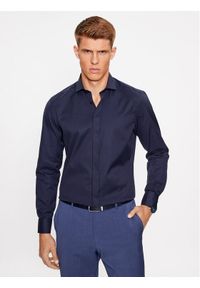 Eterna Koszula 8817/F392 Granatowy Slim Fit. Kolor: niebieski. Materiał: bawełna