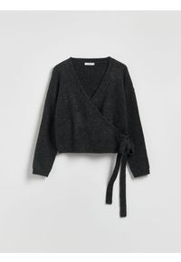 Reserved - Sweter z wiązaniem - ciemnoszary. Kolor: szary. Materiał: wełna, dzianina