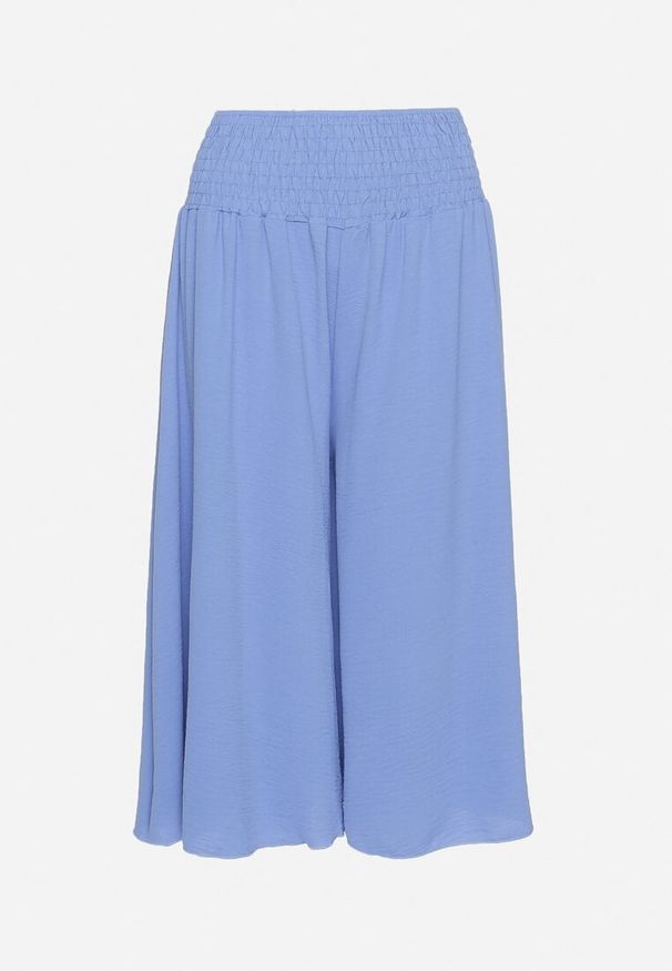 Born2be - Niebieskie Spodnie Szerokie o Długości 3/4 z Gumką w Pasie Marinesta. Kolor: niebieski. Materiał: tkanina, materiał. Sezon: wiosna, lato