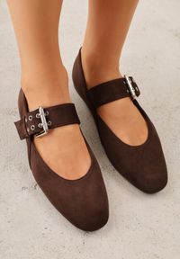 Renee - Ciemnobrązowe Balerinki Vices w Stylu Mary Jane ze Skórzaną Wkładką Rilaneia. Okazja: na co dzień. Kolor: brązowy. Materiał: skóra. Wzór: grochy. Styl: casual, klasyczny #6