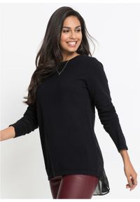 Sweter z koszulową wstawką bonprix czarny. Kolor: czarny. Materiał: szyfon #2