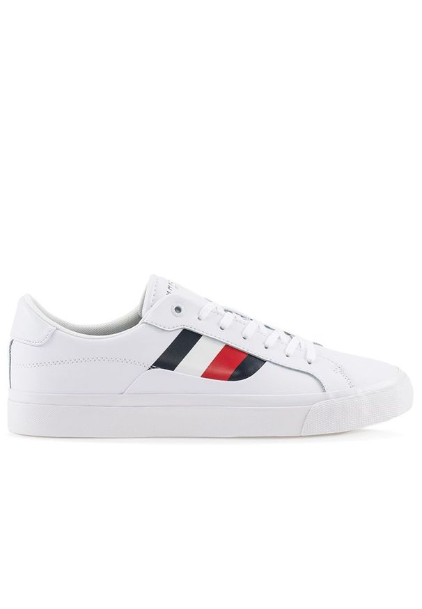 TOMMY HILFIGER - Buty Tommy Hilfiger Signature Detailing Leather Trainers FM0FM04140-YBR - białe. Kolor: biały. Materiał: kauczuk, skóra, guma, poliester. Szerokość cholewki: normalna