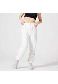 DOMYOS - Spodnie dresowe damskie Domyos Gym & Pilates 500. Kolor: biały. Materiał: materiał, bawełna, poliester. Sport: joga i pilates