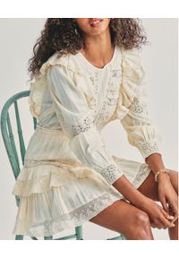 LOVE SHACK FANCY - Mini sukienka z falbankami Santorini. Typ kołnierza: kołnierz z falbankami. Kolor: biały. Materiał: bawełna, koronka, tkanina. Wzór: koronka. Typ sukienki: dopasowane, rozkloszowane. Długość: mini #3