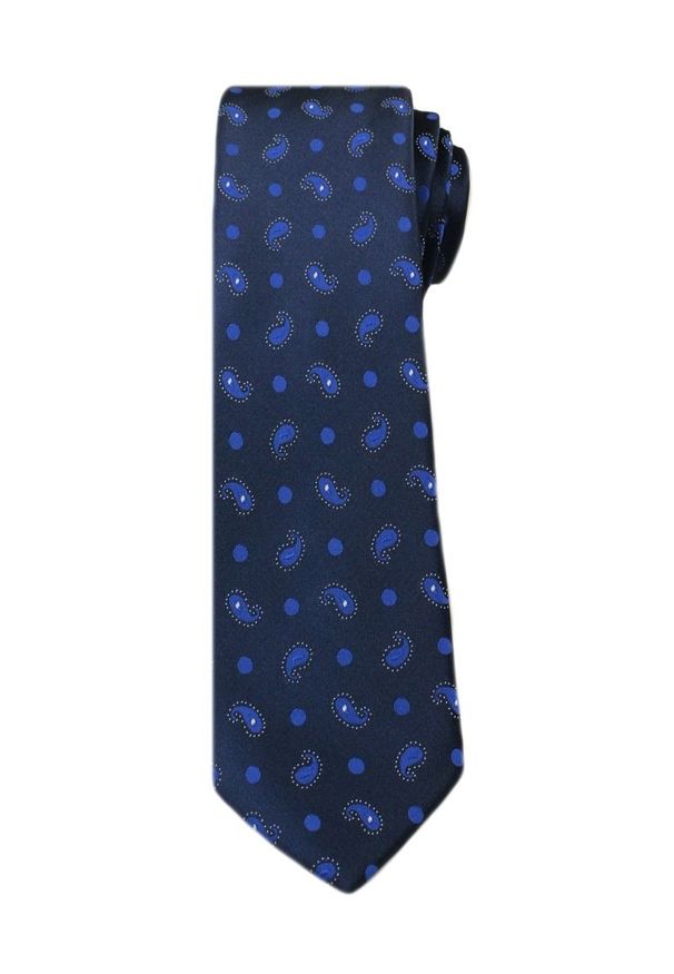 Stylowy Krawat Męski w Oryginalny Wzór PAISLEY- 6 cm - Angelo di Monti, Granatowy. Kolor: niebieski. Wzór: paisley. Styl: elegancki