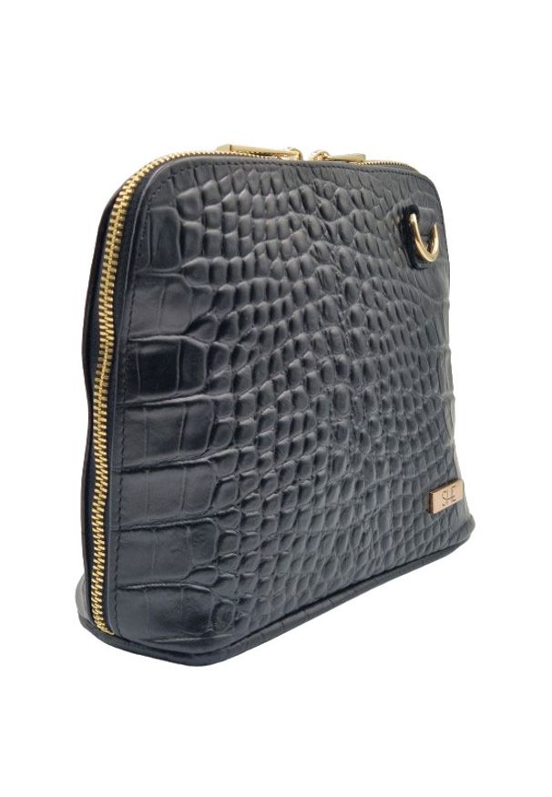 DAN-A - 691w czarna krokodyl złoty zamek. Kolor: czarny, złoty, wielokolorowy. Materiał: skórzane