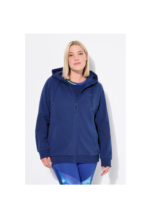 ULLA POPKEN - Damskie Kurtka z kapturem wstawki tkane kaptur 2-kierunkowy zamek błyskawiczny. Typ kołnierza: kaptur. Kolekcja: plus size. Kolor: niebieski. Materiał: poliester, materiał, bawełna