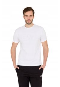 EA7 Emporio Armani - EA7 Biały męski t-shirt z dużym białym logo. Kolor: biały #2