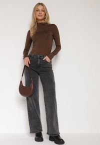 Born2be - Szare Szerokie Jeansy z Wysokim Stanem Mevicania. Okazja: na co dzień, na spacer. Stan: podwyższony. Kolor: szary. Styl: klasyczny, casual #6