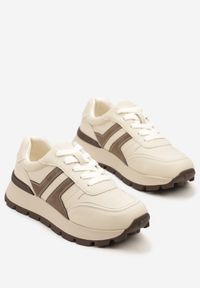 Renee - Beżowe Sneakersy na Grubej Podeszwie Zdobione Przeszyciami Lulline. Okazja: na co dzień, na spacer. Kolor: beżowy. Materiał: jeans. Wzór: aplikacja. Sport: turystyka piesza #5