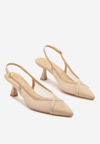 Renee - Beżowe Przezroczyste Sandały Vices na Kaczuszce Typu Slingback Atilessa. Zapięcie: sprzączka. Kolor: beżowy. Materiał: jeans. Sezon: lato. Obcas: na szpilce. Styl: klasyczny, elegancki, wizytowy