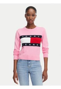 Tommy Jeans Sweter Flag DW0DW22930 Różowy jasny Regular Fit. Kolor: różowy. Materiał: bawełna #1