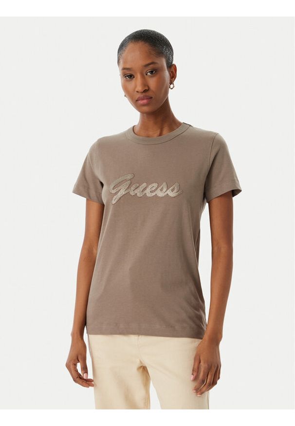 Guess T-Shirt W6GI08 K3023 Brązowy Regular Fit. Kolor: brązowy. Materiał: bawełna