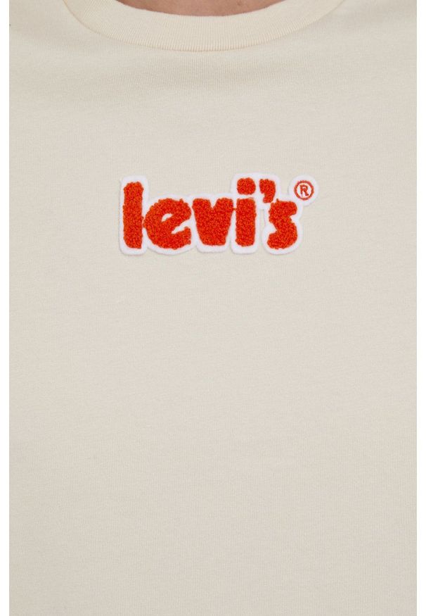 Levi's® - Levi's T-shirt bawełniany kolor kremowy. Okazja: na co dzień, na spotkanie biznesowe. Kolor: beżowy. Materiał: bawełna. Wzór: aplikacja. Styl: biznesowy, casual