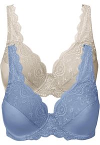 bonprix - Biustonosz na fiszbinach z delikatną koronką (2 szt.). Kolor: niebieski. Materiał: koronka. Wzór: aplikacja, koronka #1