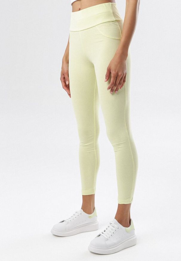Born2be - Żółte Legginsy Lailure. Okazja: do domu. Kolor: żółty. Materiał: dzianina, materiał. Wzór: jednolity. Styl: sportowy