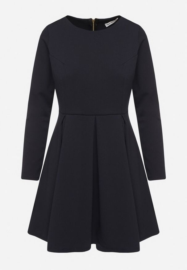 Born2be - Granatowa Elegancka Sukienka o Rozkloszowanym Kroju Temitonia. Kolor: niebieski. Długość rękawa: długi rękaw. Styl: elegancki