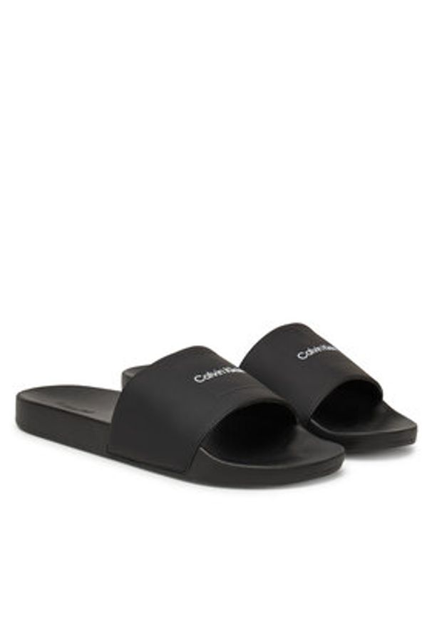 Calvin Klein Klapki Pool Slide W/ Ck Square HM0HM01754 Czarny. Kolor: czarny. Materiał: skóra
