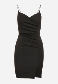Born2be - Czarna Dopasowana Sukienka z Rozcięciem na Nogę Lunitena. Kolor: czarny. Materiał: materiał. Typ sukienki: dopasowane. Styl: klasyczny, elegancki #5