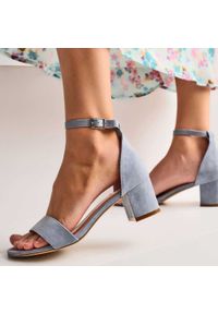 Niebieskie sandały damskie Sergio Leone Sk839. Kolor: niebieski. Materiał: zamsz. Obcas: na słupku