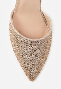 Born2be - Złote Szpilki Vices Ozdobione Błyszczącymi Cyrkoniami ze Skórzaną Wkładką Vortida. Kolor: złoty. Materiał: skóra. Wzór: aplikacja. Obcas: na szpilce. Styl: glamour, elegancki #5