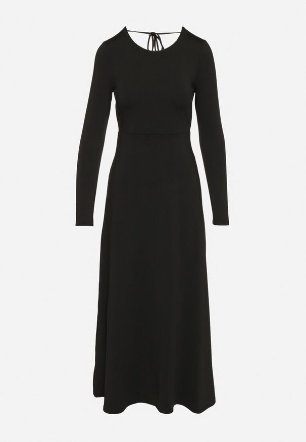 Born2be - Czarna Rozkloszowana Sukienka z Wiskozą z Odkrytymi Plecami i Wiązaniem Irellisa. Okazja: na co dzień. Kolor: czarny. Materiał: wiskoza. Styl: elegancki, casual