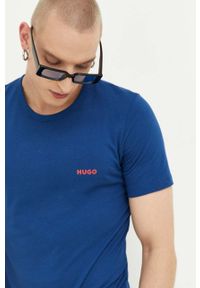 Hugo - HUGO t-shirt bawełniany 3-pack kolor niebieski z nadrukiem. Kolor: niebieski. Materiał: bawełna. Długość rękawa: krótki rękaw. Długość: krótkie. Wzór: nadruk #11