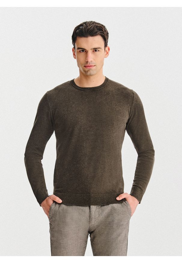 Pako Lorente - PAKO LORENTE – Brązowy sweter męski o-neck. Okazja: na co dzień. Kolor: brązowy, zielony. Materiał: poliester, wiskoza. Sezon: jesień. Styl: casual