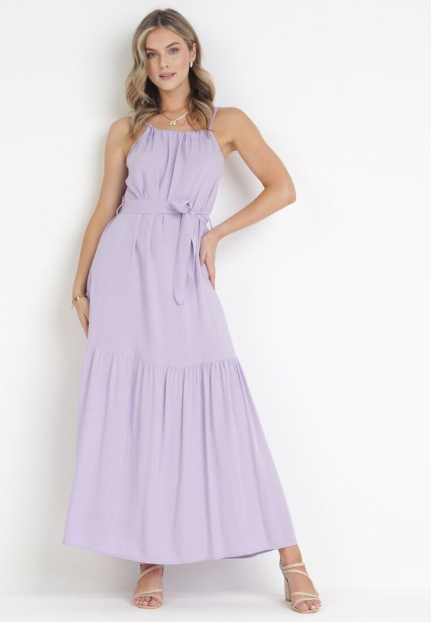 Born2be - Fioletowa Rozkloszowana Sukienka Maxi na Ramiączkach Awlia. Kolor: fioletowy. Długość rękawa: na ramiączkach. Sezon: lato. Długość: maxi